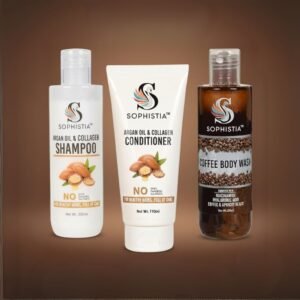 Argan Oil & Collagen Shampoo 200ml + Conditioner 100ml + Coffee Body Scrub 200ml Combo